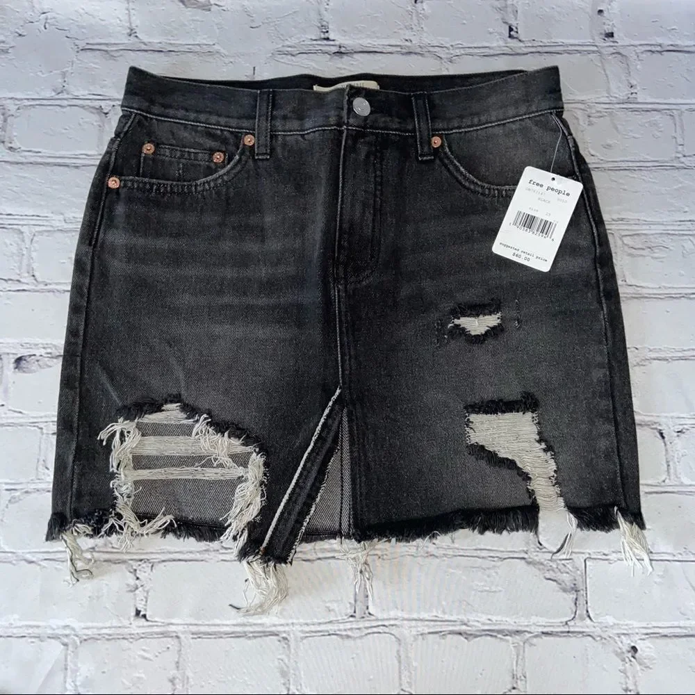 Free People RELAXED AND DESTROYED Denim Skirt NWT Size 25